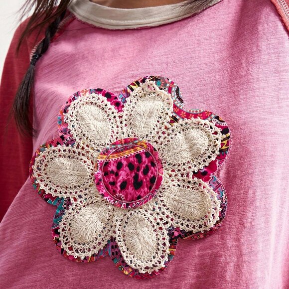 Multicolor Boho Casual Women's Patchwork Loose Washed Graphic T-Shirt - Picture 2 of 7